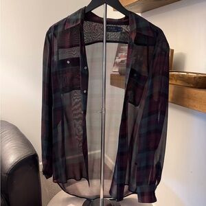 Polo by Ralph Lauren Men's Sheer Plaid Jacket - Black and Red